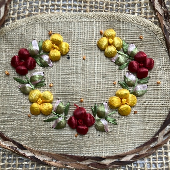 Cream and Red Floral Tote with Bamboo Handles - Picture 2 of 14